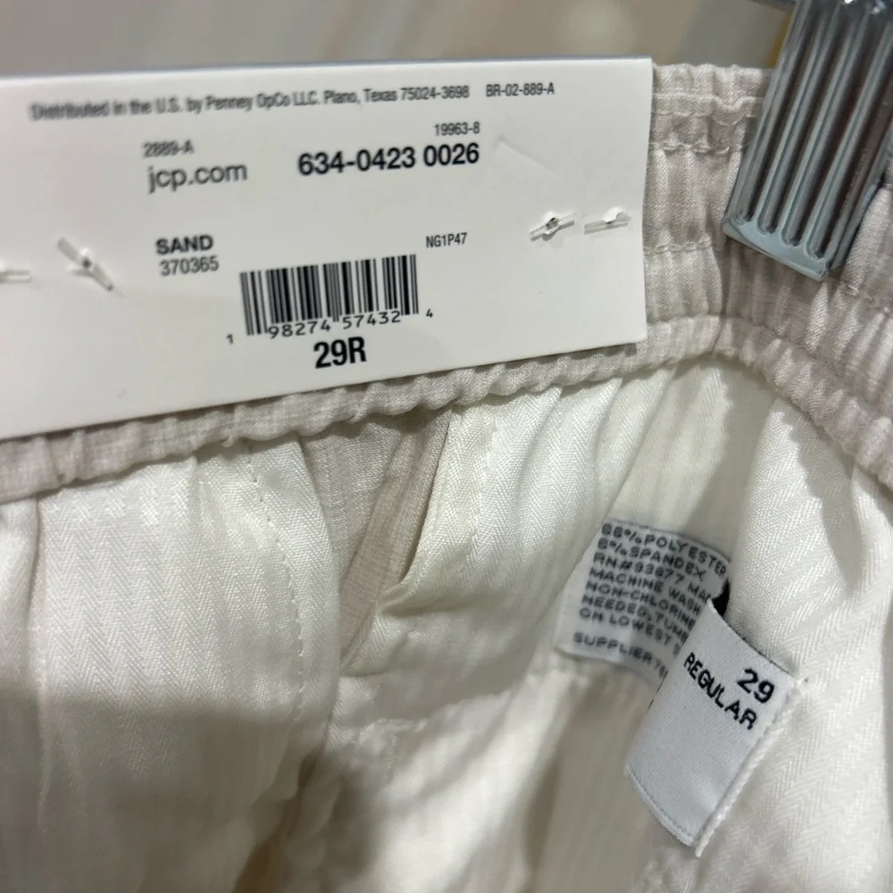 J. Ferrar Linen Blend Pants 29R Cream Ivory Flat Front Dress Pants Men